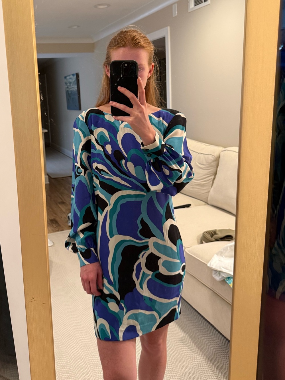Trina Turk Blue, Teal and Black Abstract Print Mini Dress